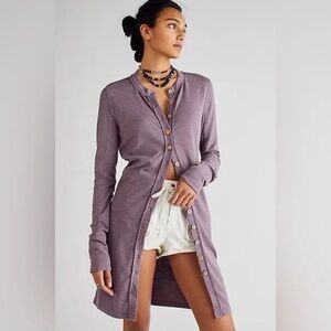 We The Free Gia Button Down Cardi Henley Shirt Dress Size Medium Fig